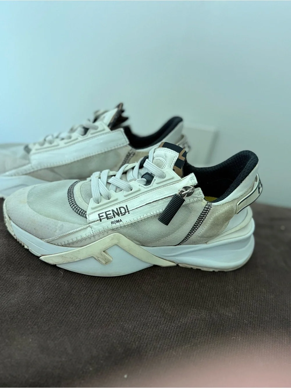 Fendi Cream and Black Logo Low-Top Sneakers
